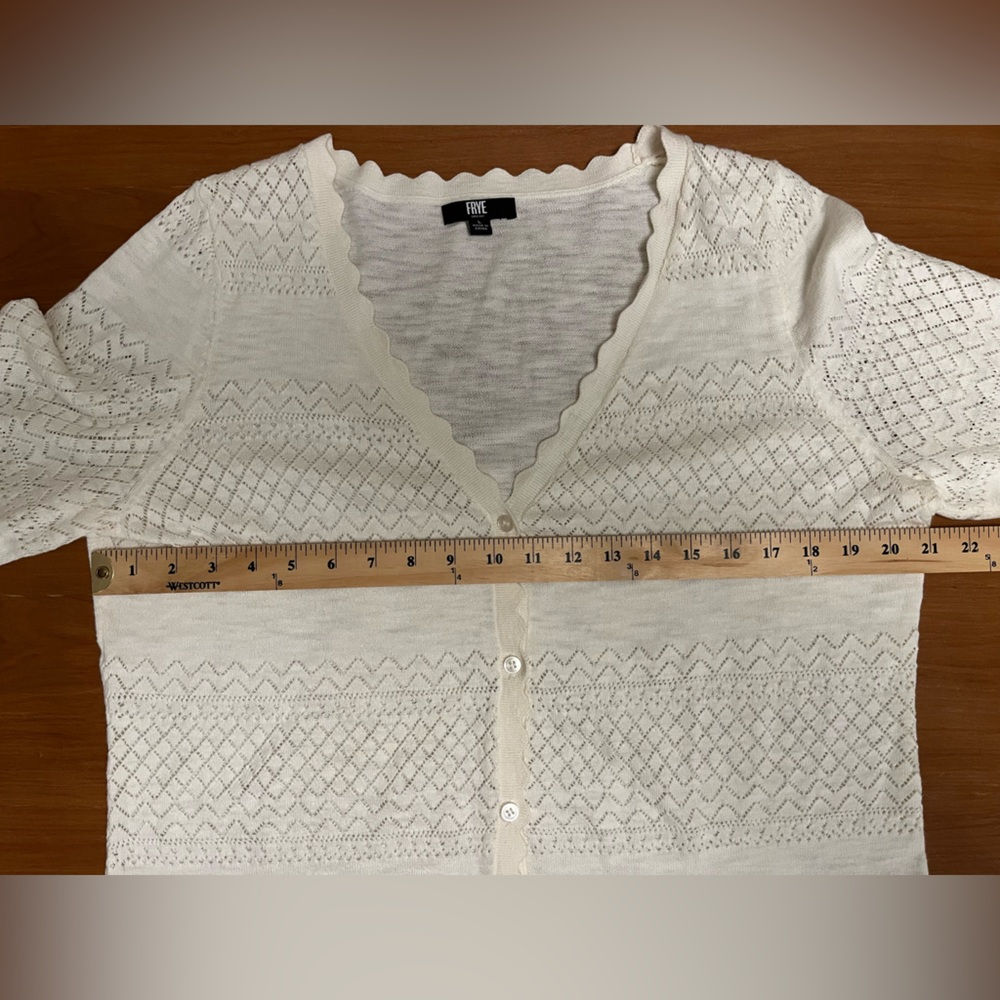 Frye • Pointelle Knit Cardigan • Cream • Size L - Picture 6 of 6